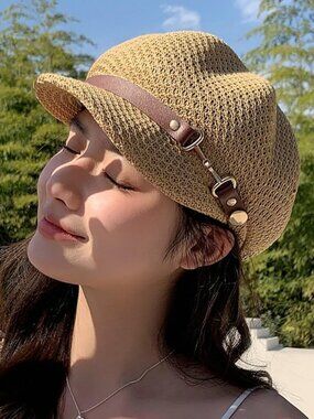 Women's Newsboy Cap Beret Breathable Mesh Sun Beach Hats Octagonal Hat Caramel